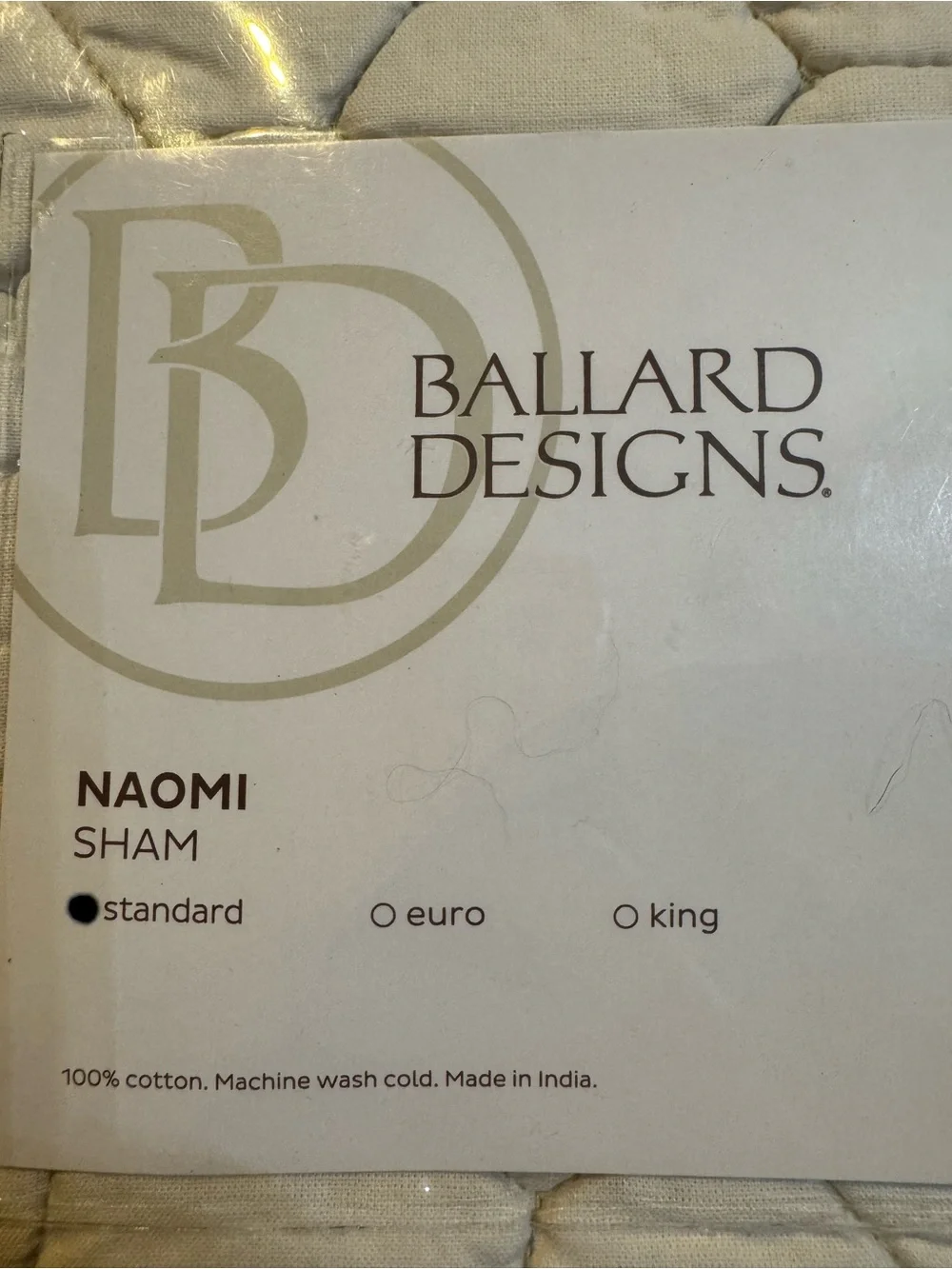 New Ballard Designs Naomi Quilted standard Sham (Giraffe Pattern) in Ivory